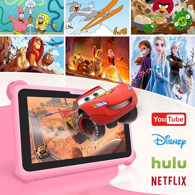 okulaku Kids Tablet, 7 inch Tablets for Kids 3-12, Toddler Tablet with Stand Case, 32GB Child Learning Computer Tablets with WiFi for Boys Girls, IPS Screen, Parental Control, GMS, YouTube (Pink)