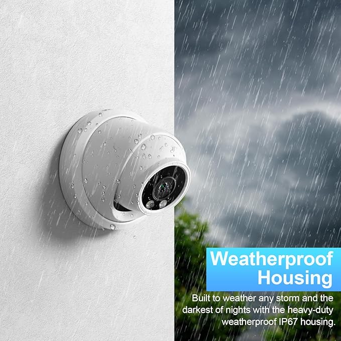 5MP Dome PoE Camera Outdoor Indoor, Wired IP Security Camera, Waterproof IP67, Wide Angle 110° 2.8mm Lens, Night Vision 100ft, Built-in Mic, Human/Vehicle Detection, IND5GR97A (White)