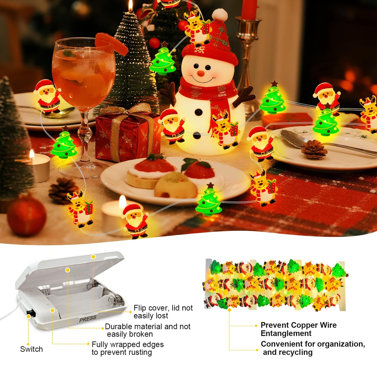 Aogist Christmas String Lights, 50 LED, 16ft, Warm White, Battery Powered, Indoor/Outdoor Holiday Decoration, Model E01