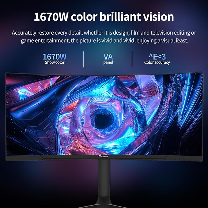 34 Inch Ultrawide Curved 180Hz Gaming Computer Monitor,1500R PC Screen 21:9 WQHD (3440x1440),100% sRGB,Adaptive Sync,3000:1 Contrast Ratio,DP,HDMI Compatible with Wall mounting-(R34V Horizon)