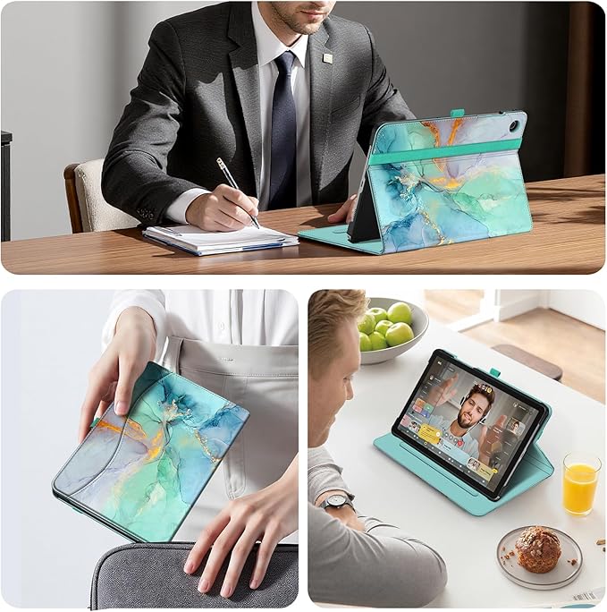Fintie Case for Samsung Galaxy Tab A9 Plus/A9+ 5G 11 Inch 2023 Model (SM-X210/X216/X218), Multi-Angle Viewing Smart Stand Back Cover with Pocket Auto Wake/Sleep, Emerald Marble