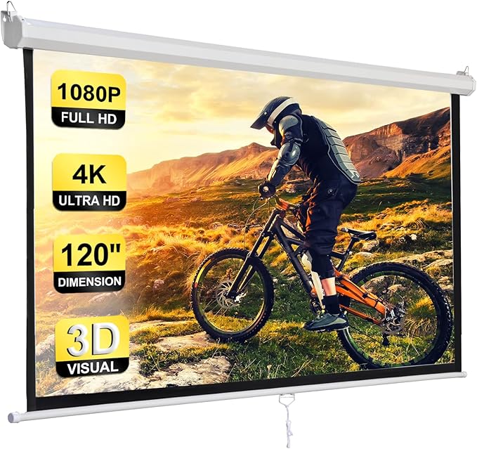 Smartxchoices 120" HD Manual Projector Screen 1:1 Format with Auto Lock Anti-Crease Home Theater Office Wall Mounted Ceiling Pull Down Projection 1.1 Gain Matte White,View Size: 84 x 84 inches