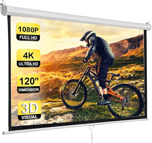 Smartxchoices 120" HD Manual Projector Screen 1:1 Format with Auto Lock Anti-Crease Home Theater Office Wall Mounted Ceiling Pull Down Projection 1.1 Gain Matte White,View Size: 84 x 84 inches