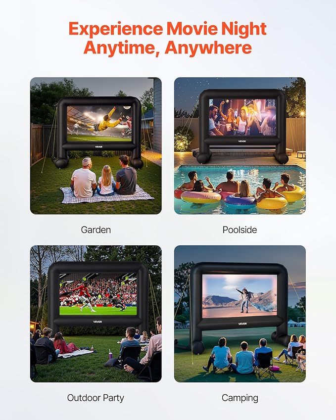 VEVOR 16FT Inflatable Movie Screen Outdoor, Inflatable Projector Screen with Portable Storage Bag, 16:9 Easy Set Up Movie Projection for Outdoor Backyard, Home Theater, Theme Party