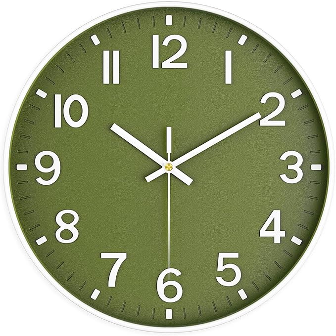 Wall Clock, 8 Inch Wall Clocks Battery Operated, Modern Non Ticking Silent Digital Analog Small Wall Clock for Bedroom Living Room Kitchen Office Gym Classroom Outdoor Clocks, Olive Green