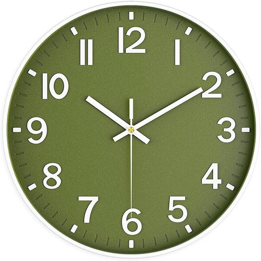 Wall Clock, 8 Inch Wall Clocks Battery Operated, Modern Non Ticking Silent Digital Analog Small Wall Clock for Bedroom Living Room Kitchen Office Gym Classroom Outdoor Clocks, Olive Green