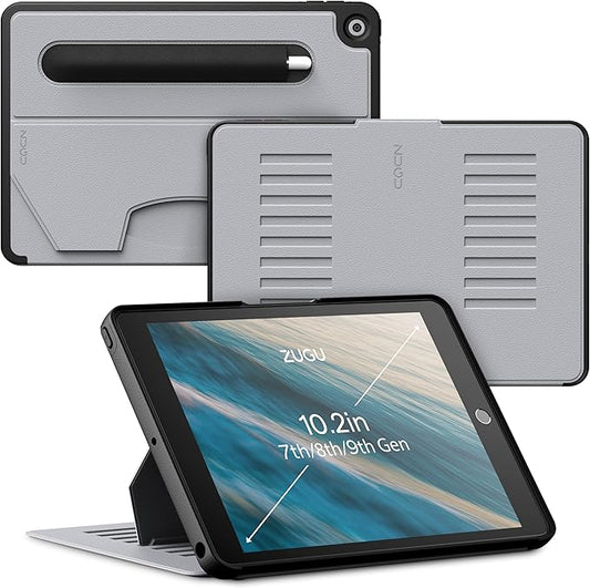 ZUGU CASE for 10.2 Inch iPad 7th / 8th / 9th Generation Case (2021/2020/2019), Protective, Thin, Sleek Design, Magnetic Stand, Sleep/Wake Cover, Magnetic Cover, Arctic Gray