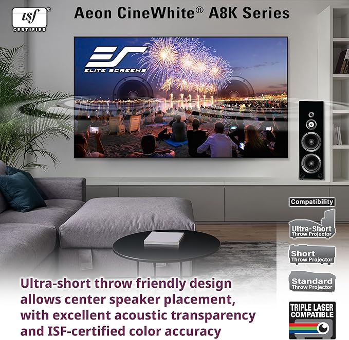 Elite Screens Aeon CineWhite A8K, 138-INCH Diag, 16:9 Aspect Ratio, ISF Certified 8K Ultra HD Home Theater Fixed Frame Edge Free Projection Sound Transparent Perforated Weaved, AR138H-A8K
