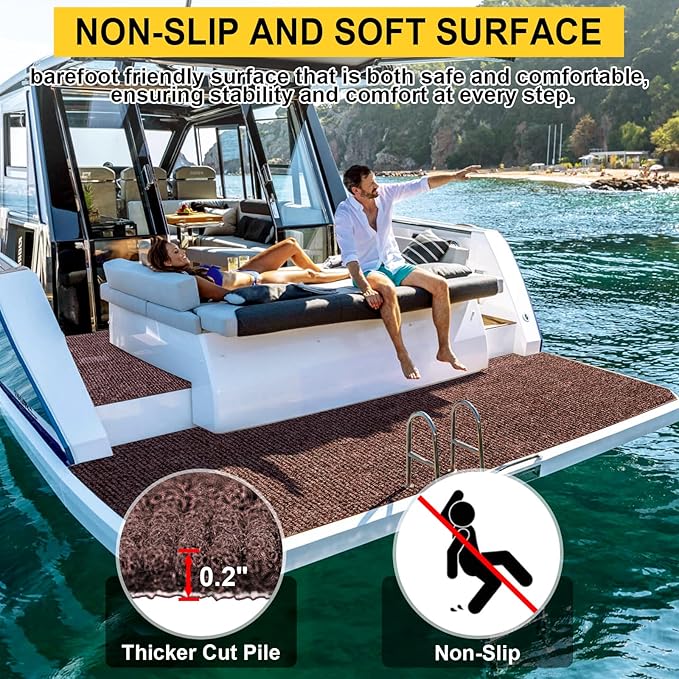 Marine Carpet, 6 FT x 14 FT Brown Indoor/Outdoor Area Rug, 0.2" Thick, Water-Resistant, Non-Slip, Machine Made, Solid, Marine Animals Theme