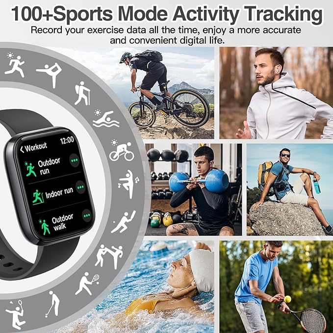 Smart Watch for Women Men with Bluetooth Call, Alexa Built-in Smartwatch, 1.83"DIY Dial Fitness Watch with Sleep Heart Rate Monitor, 110+ Sport Modes, IP68 Waterproof Watch Compatible with Android iOS