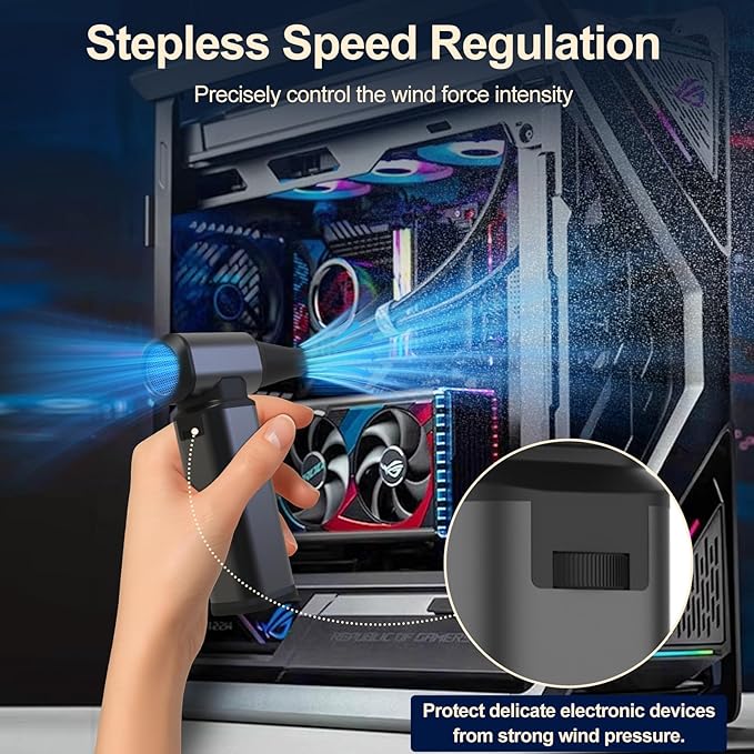 Compressed Air Duster, 180000RPM Powerful Cordless Electric Air Duster with Brushless Motor and LED Light, Rechargeable Stepless Speed Regulation Dust Blower for PC, Keyboard, House, Car and Outdoor