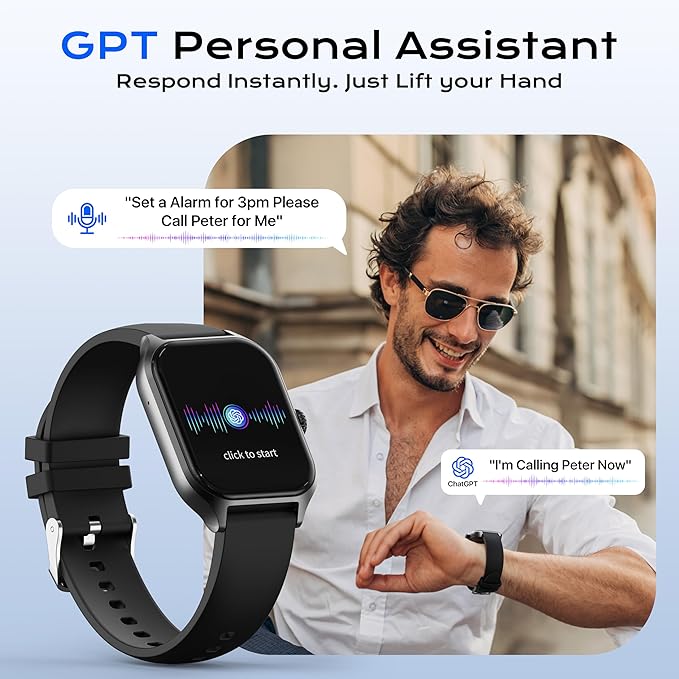 ChatGPT AI Translation Smart Watch, AMOLED Display Fitness Tracker, Fitness Watch,Watches for Man and Women,Titanium Alloy IP68 Waterproof, Multi-Sport Modes, Compatible with Android & iOS,Black