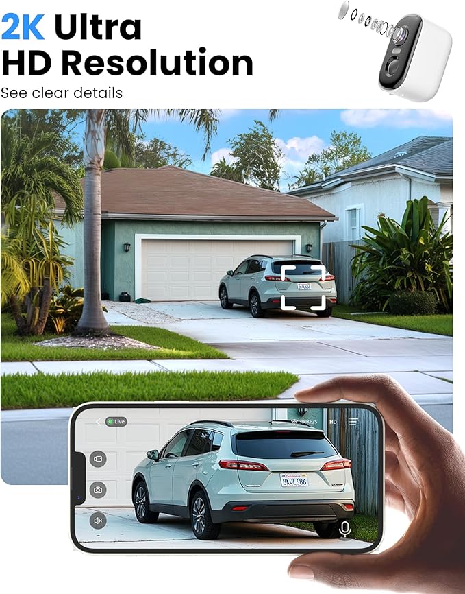 Security Cameras Wireless Outdoor, 2K Battery Powered WiFi Cameras for Home Security with AI Motion Detection, Color Night Vision, Siren Alarm, 2-Way Talk, IP66 Waterproof, Cloud/SD Storage
