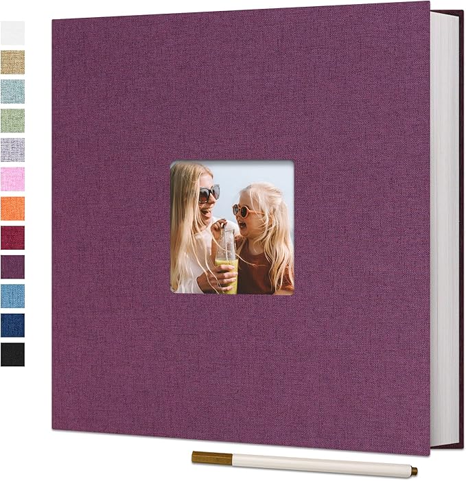 Vienrose Large Photo Album Self Adhesive for 4x6 8x10 10x12 Pictures Linen Scrapbook Album DIY 60 Blank Pages with A Metallic Pen