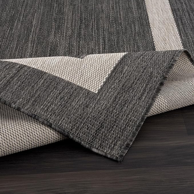 CAMILSON Outdoor Rug 8x10,Modern Outside Rugs for Patios Porches Waterproof Durable Washable Non-Shedding, Easy-to-Clean Indoor Outdoor Area Carpet (8 x 10, Bordered - Dark Gray/Light Gray)
