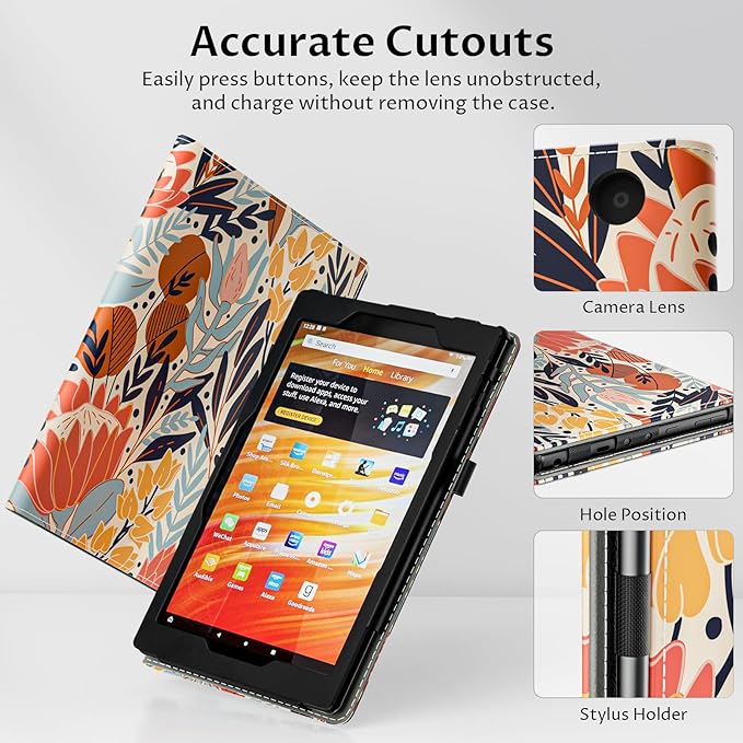 VORI Case for All-New Amazon Kindle Fire HD 10 Tablet (13th/11th Generation 2023/2021 Release) and Fire HD 10 Plus - Slim Folding Stand Folio Cover with Auto Wake/Sleep & Hand Strap, Protea