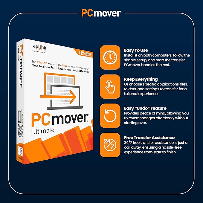 Laplink PCmover Ultimate 11 - Easy Migration of your Applications, Files and Settings from an Old PC to a New PC - Data Transfer Software - With Optional Ultra High Speed Thunderbolt Cable - 1 License