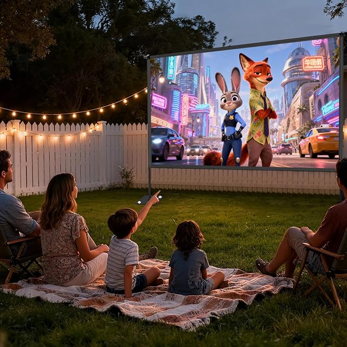 Outdoor Projector Screen with Stand, 120 inch Portable Projection kit 16:9 4K HD Wrinkle-Free Indoor Outdoor Movie Screen with Carry Bag for Home Theater and Backyard Movie Night