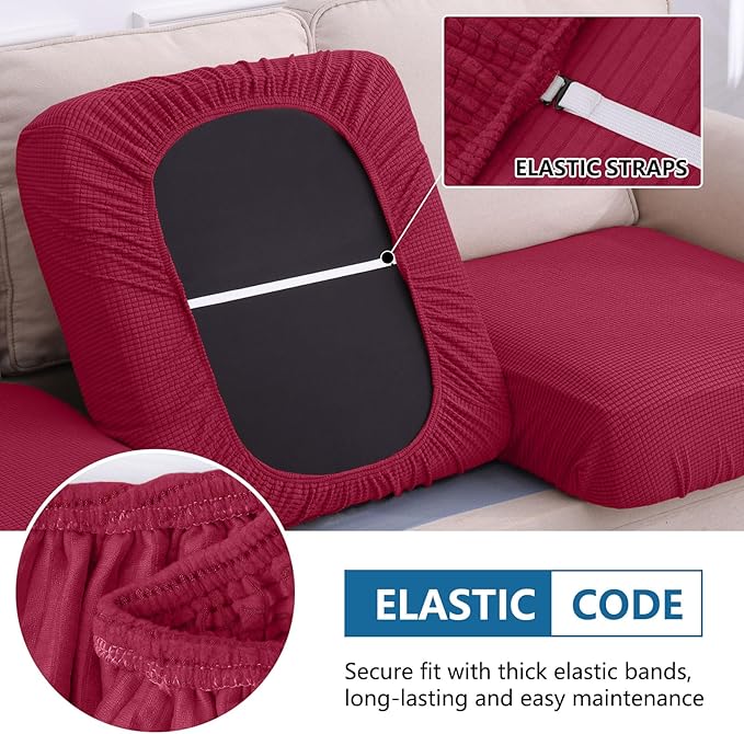 hyha Waterproof Couch Cushion Covers for Pets, Non Slip Sofa Seat Cover for Dogs Washable, Soft Thick Stretch Jacquard Fabric, Sofa Slipcovers with Elastic Bottom (1 Piece for Backrest M, Wine Red)