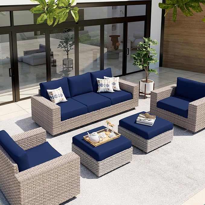 hyha Waterproof Couch Cushion Covers, Stretch Sofa Couch Seat Slipcover for Dog Washable, Non-Slip Waterproof Outdoor Cushion Covers for Patio Furniture Replacement (1 Piece for Medium, Navy)