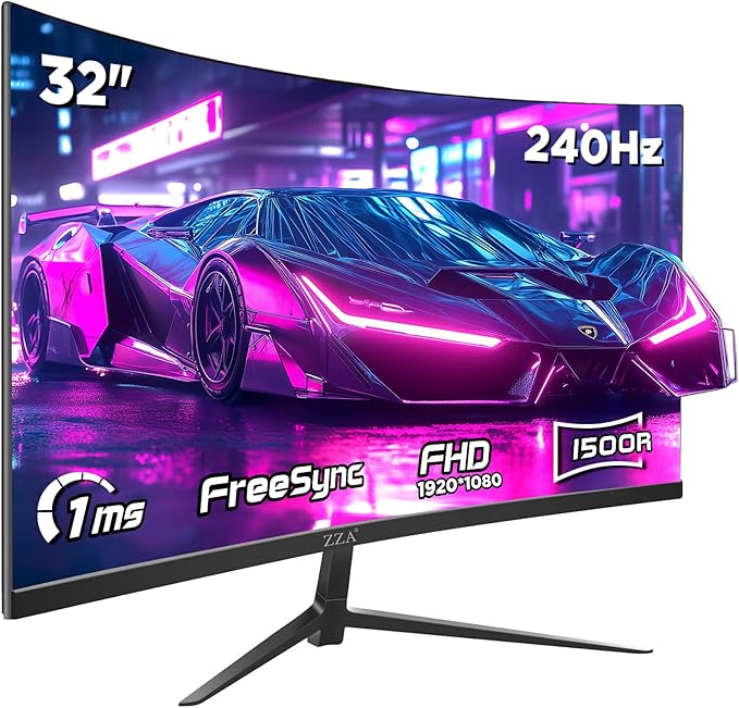 32 Inch Curved Gaming Monitor, 1500R, 240Hz Full HD VA Display with HDR, FreeSync & G-Sync Compatible, Low Blue Light, HDMI & DP Ports, Tilt Adjustable, Wall Mountable Computer Monitor