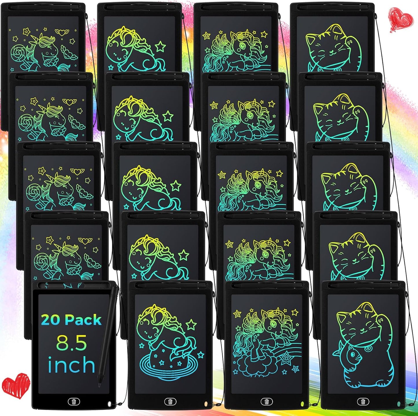 Zhehao 20 Pack LCD Writing Board for Kids, 8.5 Inches Doodle Reusable Screen Drawing Pad Erasable Painting Pads Educational Toy for 3-8 Years(Black)