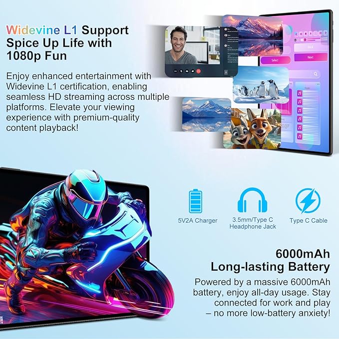 2025 Latest Tablet 10 inch Android 15 Tablets with Keyboard, 30GB RAM 64GB ROM 2.0GHz Octa-Core, Dual Camera, 1TB Expand, Widevine L1, 5G WiFi, BT 5.0, 2 in 1 Tableta PC (Black)