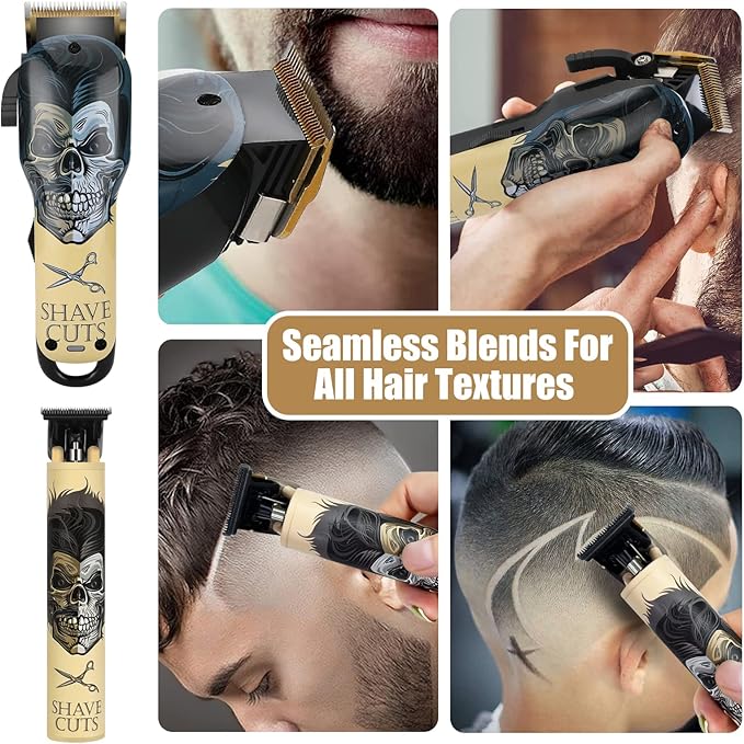 BESTBOMG® Hair Clippers & Trimmer Ceramic T-Blade Cordless Haircut Sets Rechargeable with 10 Guide Combs & for Men/Father/Husband/Boyfriend