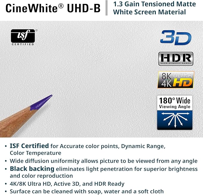 Elite Screens Sable Frame 2, 158-inch Diagonal 2.35:1, Active 3D 4K Ultra HD Ready Fixed Frame Home Theater Movie Office Presentations Indoor Front Projection Projector Screen, ER158WH2-WIDE, Black