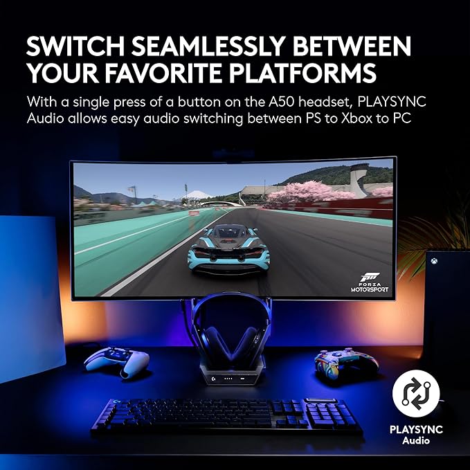 Logitech G Astro A50 Multi-Platform Wireless Gaming Headset + Base Station for PS5/Xbox/PC: PLAYSYNC Audio Switcher, <16bit/48kHz (Console), <24bit/48kHz (PC), 24hr Battery, 2.4GHz & BT - Black