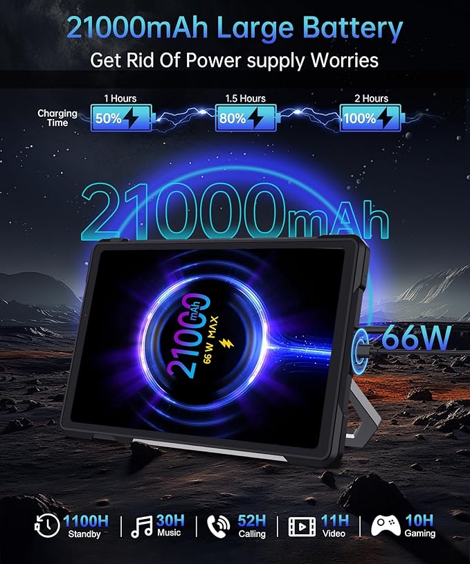 8849 Tank Pad E Tablet Android 14, Dual 4G 10.95'' Rugged Projector Tablet 24GB RAM, 21000mAh Octa-core Waterproof Outdoor Unlocked Tablets 512GB ROM, 50MP+32MP Camera, Camping Light/WiFi/BT 5.3/GPS