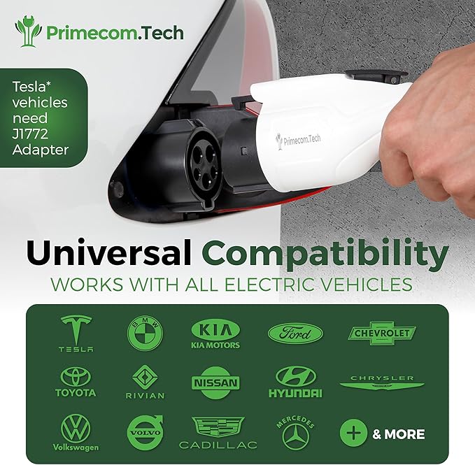 PRIMECOM Level 2 Electric Vehicle (EV) Charger (220V / 240Volt, 16Amp) Portable EVSE Smart Electric Car Charger, 30', 40', and 50 Feet Lengths (NEMA 6-50P, 30 Feet)