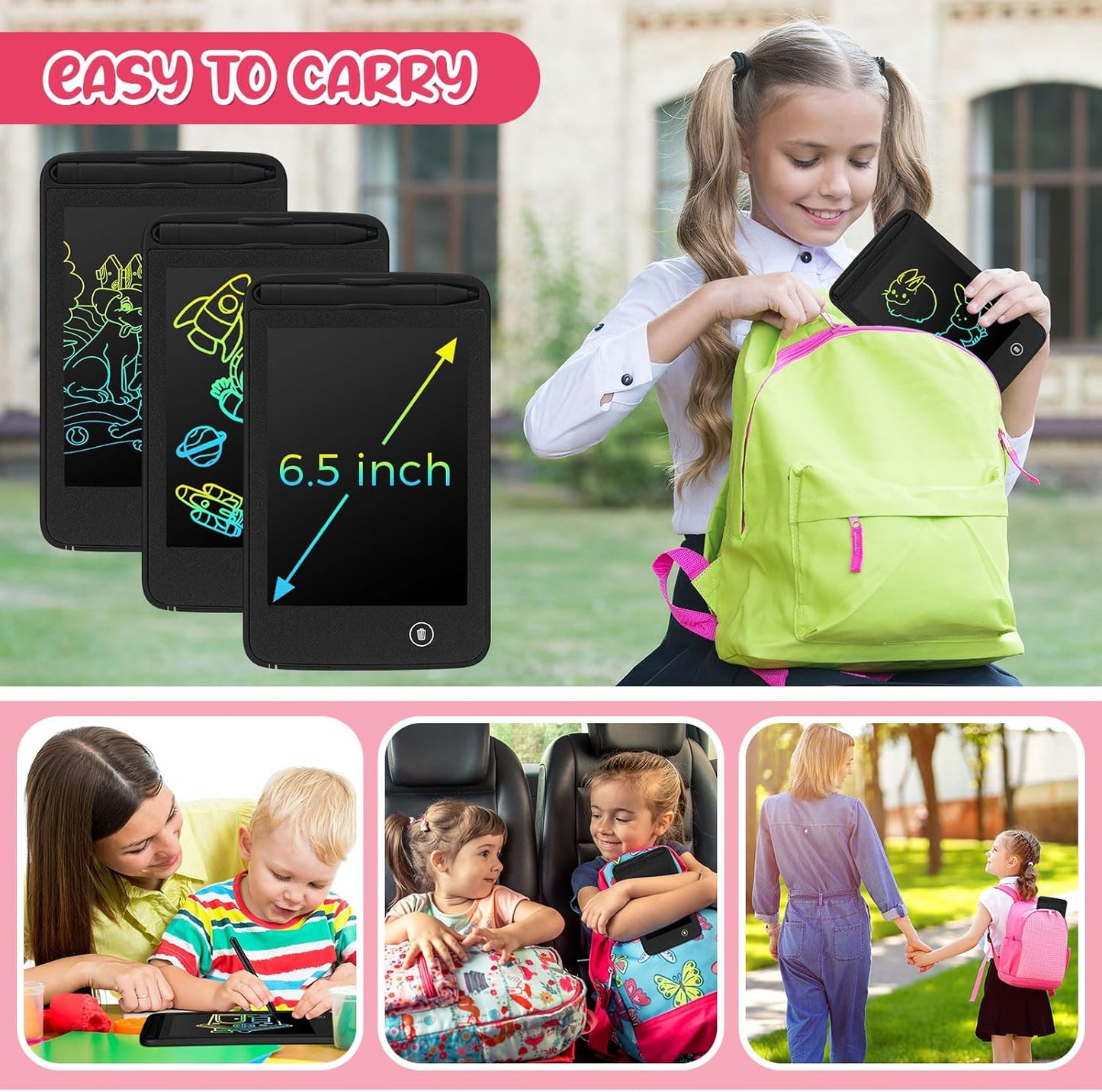 Zhehao 20 Pcs LCD Writing Tablet for Kids 6.5 Inch Colorful Doodle Board LCD Writing Board Kids Portable Electronic Drawing Board Erasable Drawing Pad Reusable Writing Pad for Kid (Black)