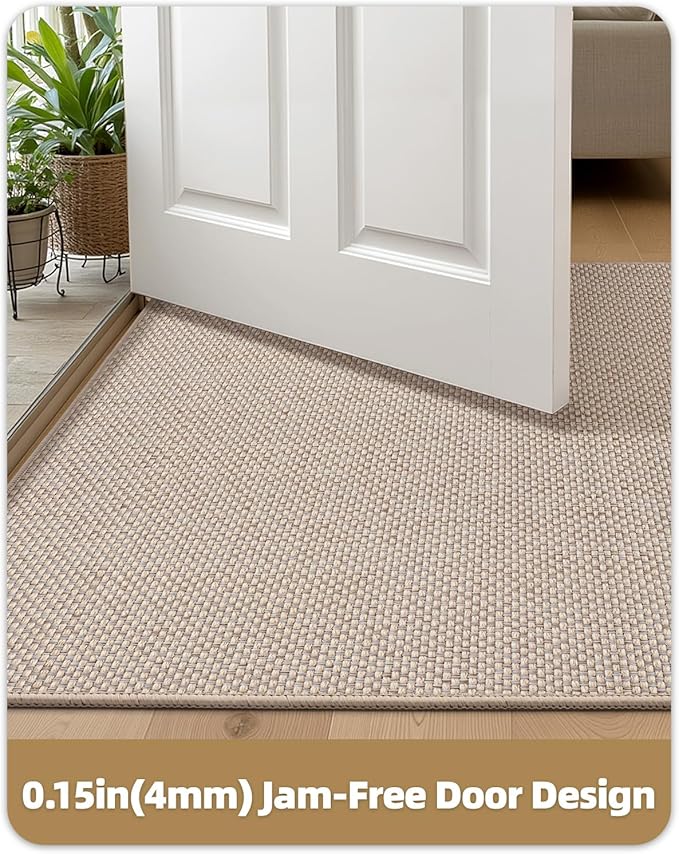 Color&Geometry Front Door Mat Indoor 32"x48", Ultra Non Slip Rubber Backed Dirt Trapper, Low Profile Thin washable, Easy Clean Entry Entryway Rug Door Mat Indoor Entrance, Khaki (Rolled-up NO Creases)