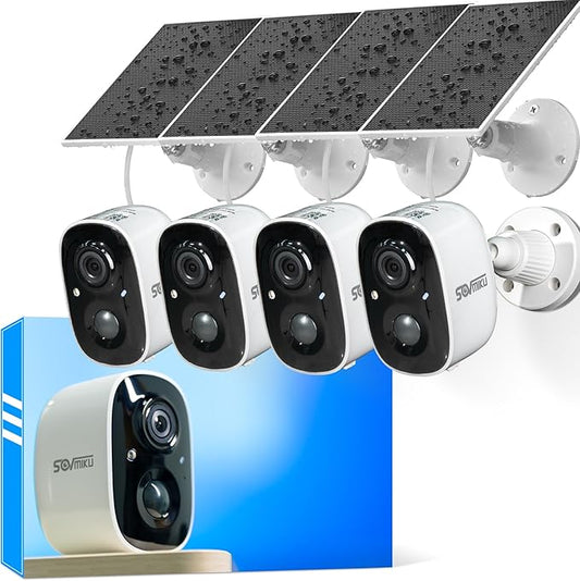 SOVMIKU 4CG6 Best 2K Solar Security Camera Wireless Outdoor, Battery Powered Camera, Easy to Setup, Motion Detection, Two Way Audio, Audible Flashlight Alarm,2.4GHz Wi-Fi, Color Night Vision, SD Slot