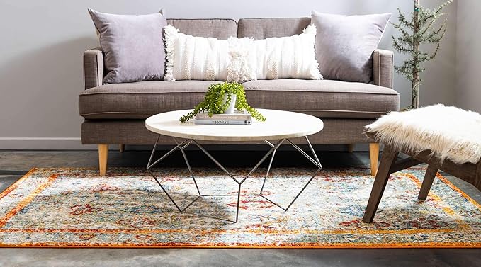 Unique Loom Rosso Collection Vintage, Traditional, Bohemian, Geometric, Distressed, Southwestern Area Rug, 8' 0" x 10' 0", Beige/Orange