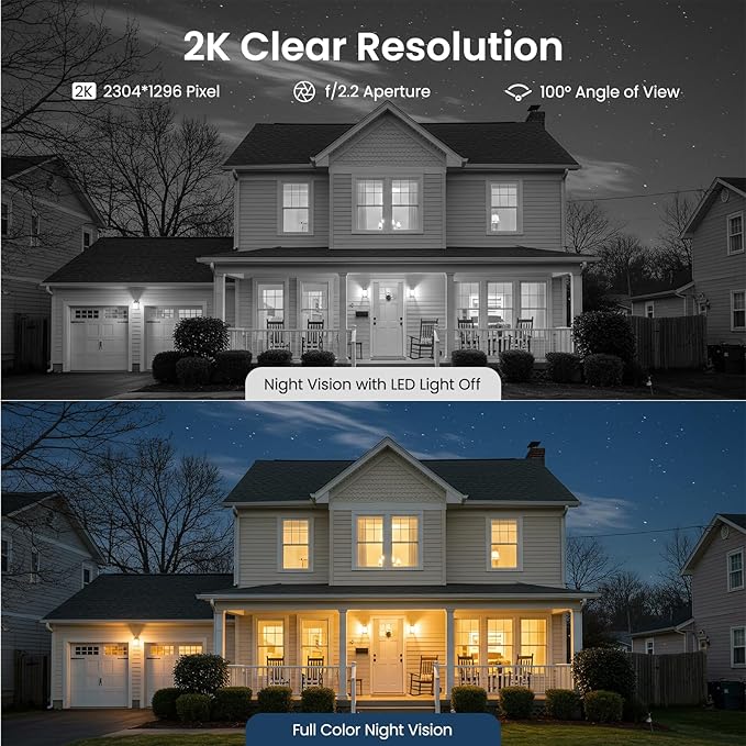 Cameras for Home Security-2.4Ghz WiFi Security Cameras Wireless Outdoor, Battery Powered with Solar Panel, Color Night Vision, AI Motion Detection, SD Card/Cloud Storage, Work with Alexa, Y8 2P