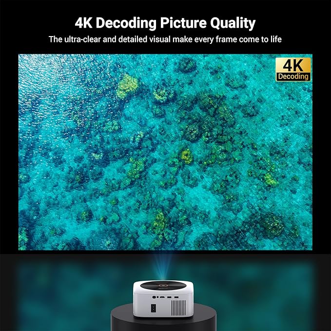 Smart 4K Decoding Projector Compatible with Netflix, 1500 ANSI Projector with WiFi and Bluetooth, Outdoor Movie Projector, Auto Focus, Dolby Sound, Built-in Apps,Portable Home Theater for Phone/PC/PS5