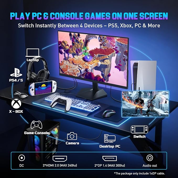 SANSUI Gaming Monitor, 24.5" 300hz 240hz FHD 1080P 1ms FPS PC Monitor Gaming, HDR, FreeSync, DisplayPort x2 HDMI x2, Fast IPS, 120% sRGB, Audio Jack, VESA Support, Desktop Compatible(ES-G25X1 PRO)