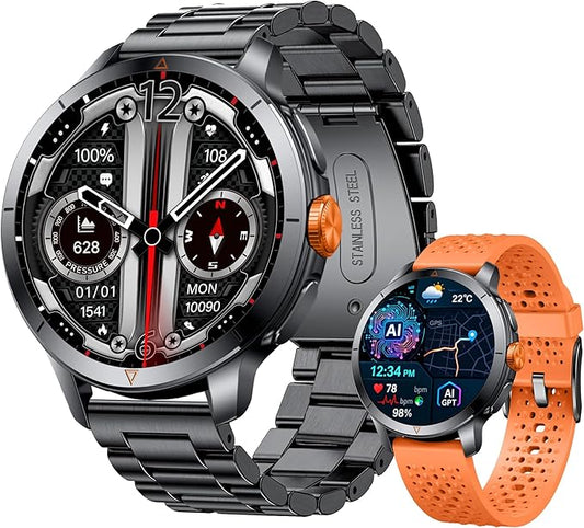 Smart Watch for Men (Answer/Make Call), Built-in GPS, Compass, 1.60" AMOLED, 5ATM Waterproof, Heart Rate SpO2 Sleep Monitor, iPhone Android - Orange