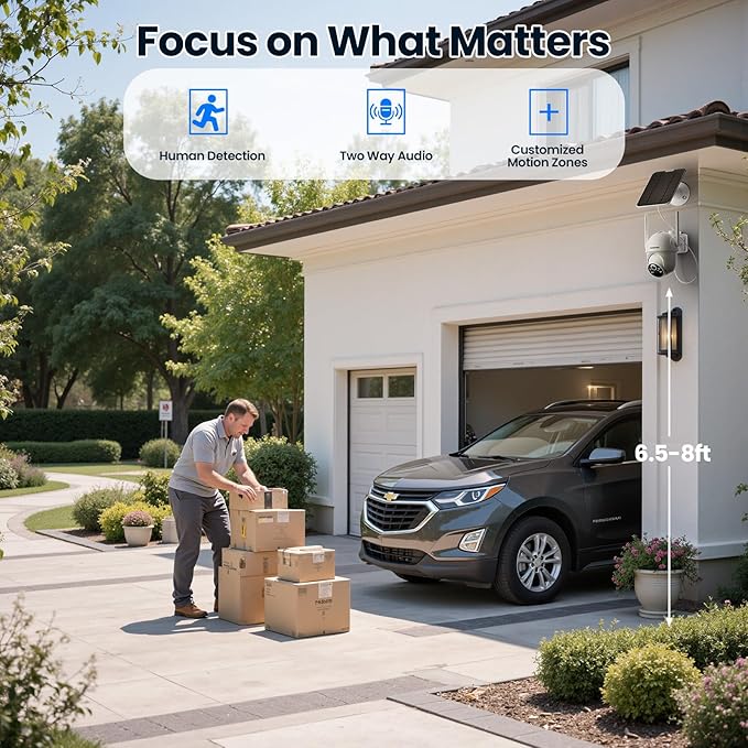 Solar Security Cameras Wireless Outdoor, 4 Cam-Kit, Solar-Powered, 2K Cameras for Home Security System, 360° Pan & Tilt, Color Night Vision, Motion Detection, 64GB Memory Card, No Monthly Fee