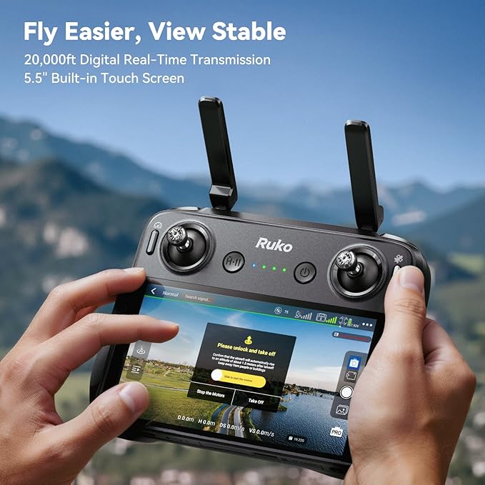 Ruko U11MINI 4K (RC3), Professional 8K Drone with 5.5" Screen Controller, Drones with camera for Adults 4K Video, 3-Axis Gimbal, 20000ft FPV Transmission, Under 249g, Beginner (64-Min Flight)