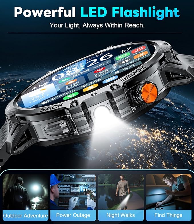 LIGE Smart Watch for Men Answer/Make Call for Android iOS, 1000mAh Battery/Flashlight, 1.85'' HD Military Smartwatch with 100+ Sports Modes, Heart Rate Sleep Monitor, IP68 Waterproof Fitness Tracker