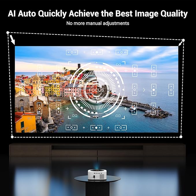 Smart 4K Decoding Projector Compatible with Netflix, 1500 ANSI Projector with WiFi and Bluetooth, Outdoor Movie Projector, Auto Focus, Dolby Sound, Built-in Apps,Portable Home Theater for Phone/PC/PS5
