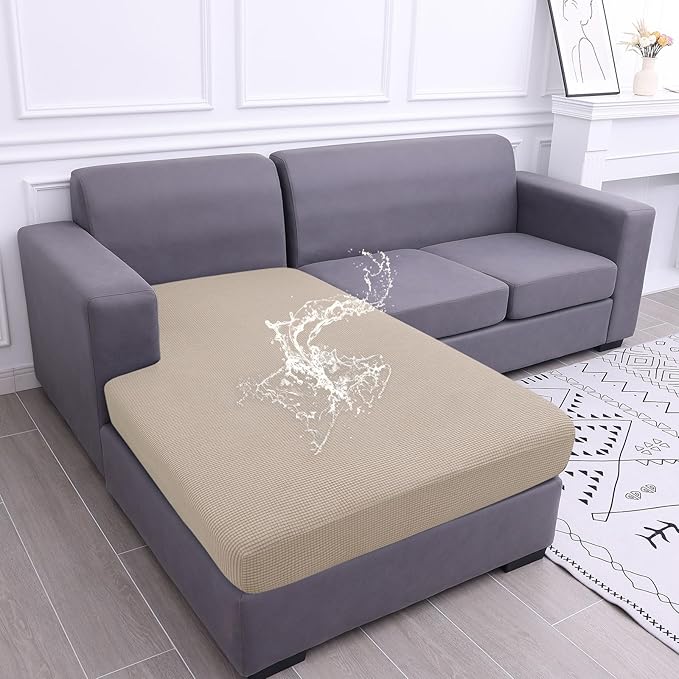 hyha Waterproof Sectional Couch Covers, Non Slip Sofa Couch Cushion Covers L Shape, Thick Stretch Jacquard Fabric, Washable Sofa Slipcovers with Elastic Bottom (1 Piece for Chaise XL, Taupe)