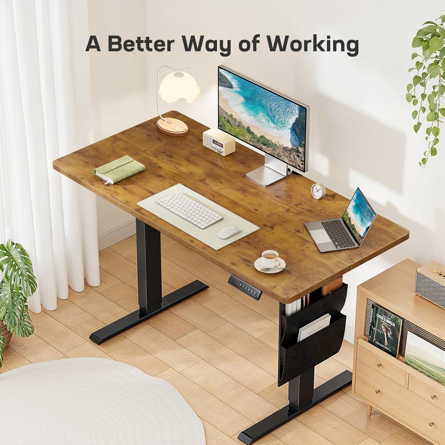 Marsail 40x24 Electric Standing Desk - Adjustable Height Computer Desk with Memory Presets, Storage Bag & Cable Management for Home Office & Gaming Workstations