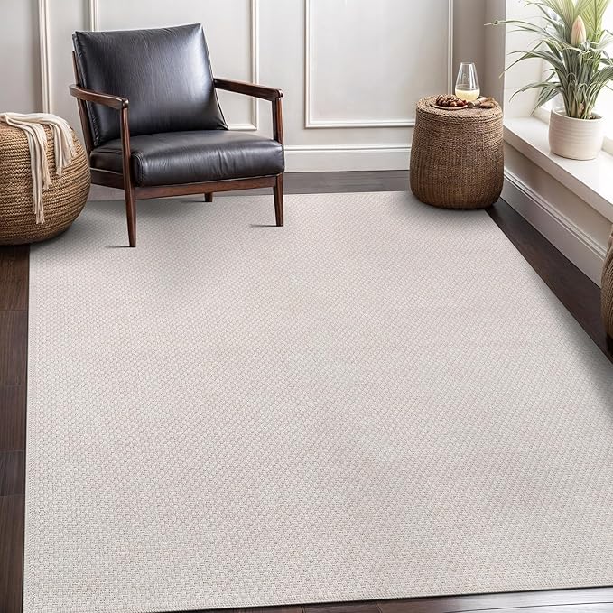 CAMILSON Easy Jute Rug 6x9, Indoor Outdoor Off-White Farmhouse Area Rugs for Living Room Patio and Kitchen Rug, Solid Woven Design, Easy-Cleaning, Washable Outside Carpet Alfombras (6 x 9)