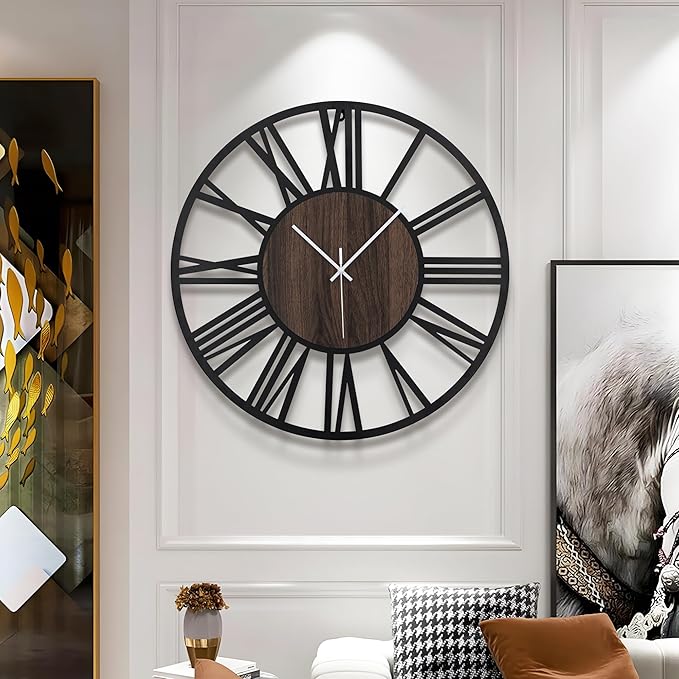 Large Wall Clock for Living Room Decor, 16 Inch Non Ticking Silent, Battery Operated Modern Vintage Oversized Wall Clock for Bedroom Kitchen