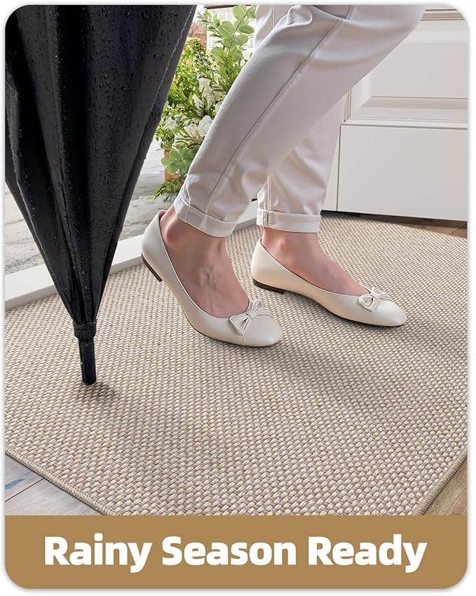 Color&Geometry Front Door Mat Indoor 32"x48", Ultra Non Slip Rubber Backed Dirt Trapper, Low Profile Thin washable, Easy Clean Entry Entryway Rug Door Mat Indoor Entrance, Khaki (Rolled-up NO Creases)