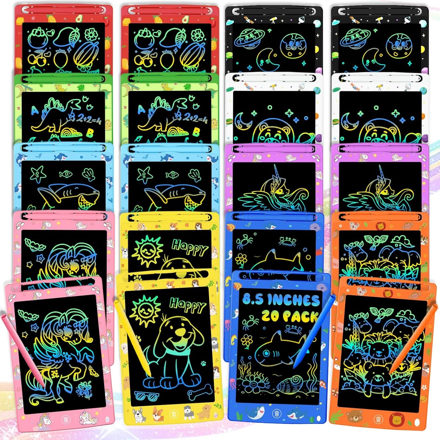 20 Pack LCD Writing Tablet for Kids, 8.5 Inch Colorful Doodle Board Drawing Pad, Educational Learning Travel Toys Birthday Gifts for Boys Girls Age 3 4 5 6 7 8
